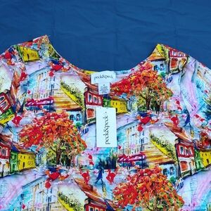 Peck & Peck Colorful Cityscape Print Women's Blouse